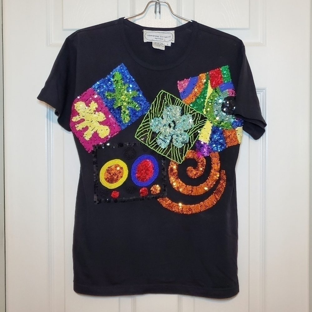 Vintage Adrienne Vittadini Sequin/Beaded Geometric Shirt
